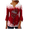 thumbnail image 1 of Fheaev Ugly Christmas Sweatshirt For Women Graphic Printed Button Down V-Neck 3/4 Sleeves T-Shirt Top Fall Holiday Pullovers Loose Tunic Blouse Top Unny Christmas Sweaters, 1 of 4