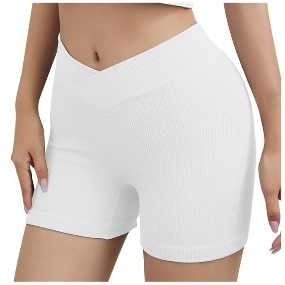 Fheaev Yoga Biker Shorts For Women Workout Shorts Seamless Butt Lifting Gym Athletic Shorts Fashion Women Button Round-Neck Long Sleeve T-shirt Top Solid Blouse