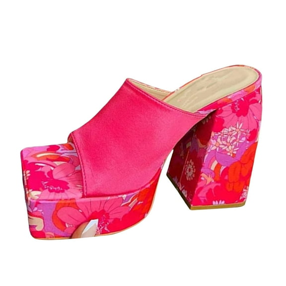 FhgihG Fashion Spring Summer Women Sandals Thick Soled Heel Super High Heel Toe Cow Flower Print Sexy