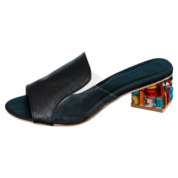 FhgihG Women Sandals Fashionable Color Blocking Thick Heel Square Heel Open Toe Breathable Comfortable Summer Casual Shoes