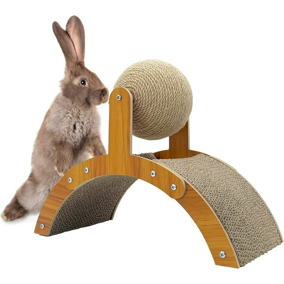 Fhiny Rabbit Scratch Toy, Natural Sisal Rabbit Scratching Ball with Cardboard Pad 2-in-1 Bunny Claw Scratcher Interactive Toys Nail Scratching Post for Indoor Pets Kittens Ferrets Small Animals