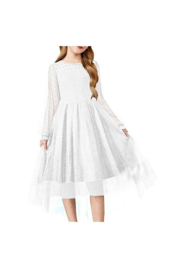 Dress Easter Dresses for Girls 12-14 Trendy Spring Long Sleeved Girls' Dress Mesh Princess Dress Girls Easter Dresses Size 5/6 Girls Easter Dresses Size 8 Fancy White 5-6 Years