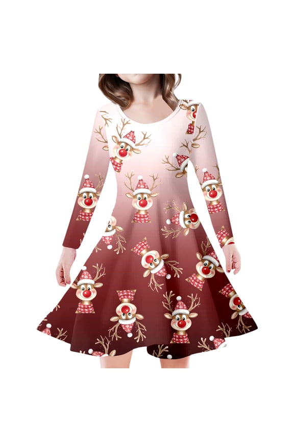 Dresses Girls Christmas Dresses Size 14-16 Fancy Kids Toddler Girls Christmas Trees Deer Print Christmas Long Sleeve Party Princess Dress 10-13 Years