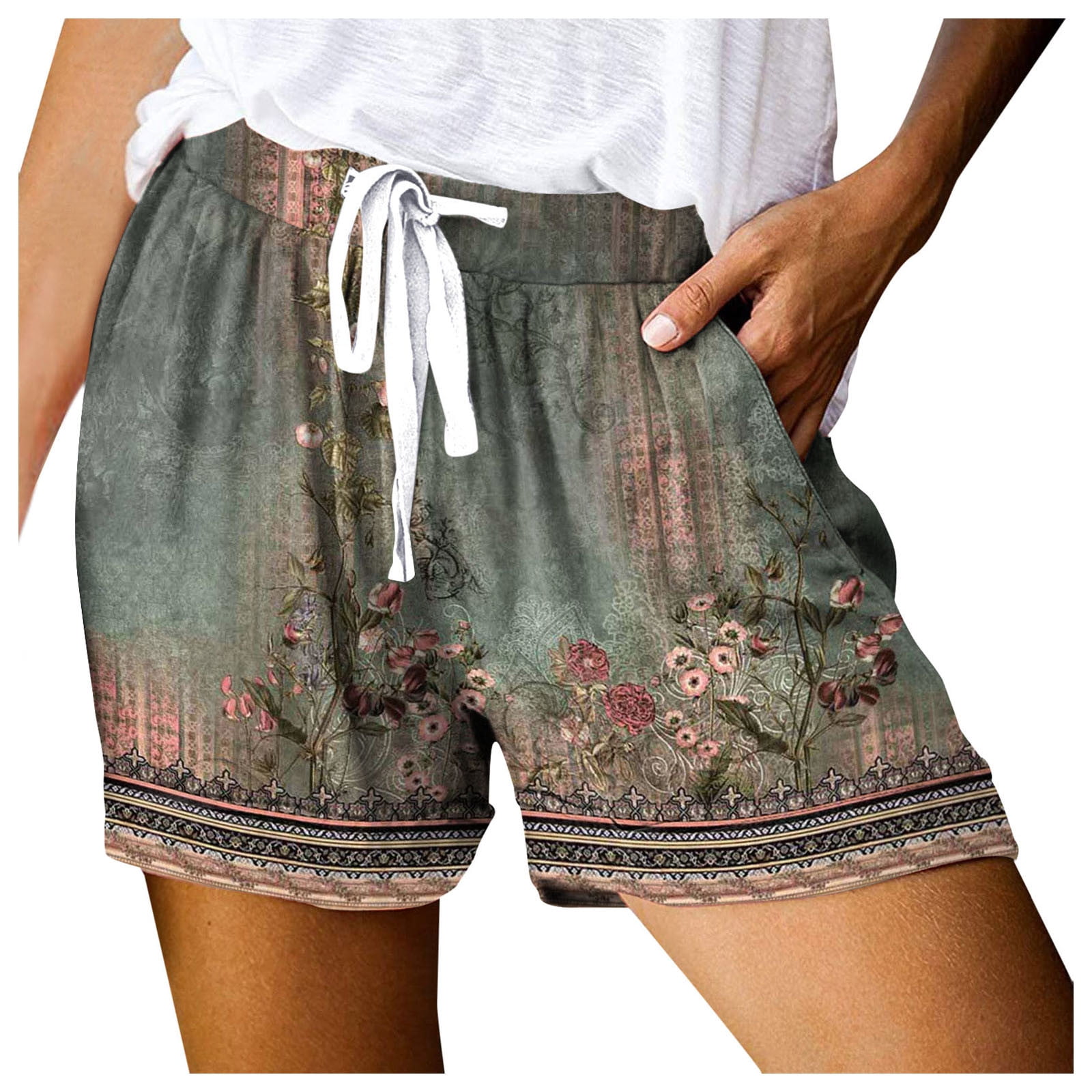 FhsagQ XL Women s 9 Inch Inseam Shorts with Elastic Waist Drawstring Lightweight Summer Casual Trendy Pockets Walmart
