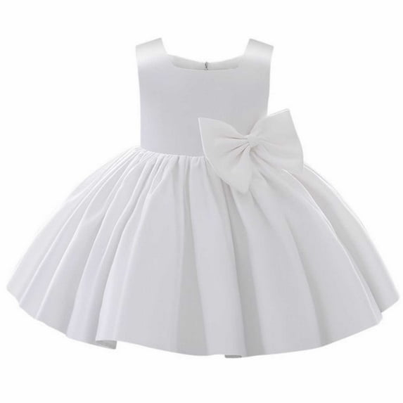 FhsagQ Girls Dresses Size 6-8 Flower Girls Bowknot Tutu Dress for Kids Baby Wedding Bridesmaid Birthday Party Pageant Formal Dresses Toddler First Baptism Christening Gown White 12-13 Years