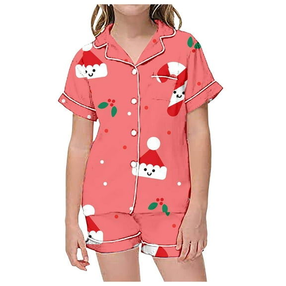 FhsagQ Girls Pajamas Size 6 Children's Christmas Print Short Sleeve Shorts Cardigan Children's Pajamas Two Sets Girls Pajamas Size 12 Silk Girls Pajamas Size 8-10 Shorts Set 2-3 Years