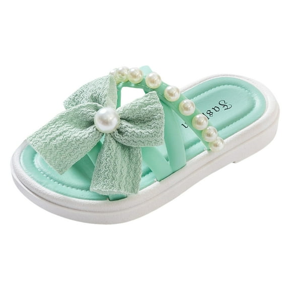 FhsagQ Girls Sandals Size 9C Children Shoes Comfortable Soft Soled Slippers Fashionable Bow Tie Pearl Beach Sandals and Slippers Toddler Girl Sandals Size 11 Green 26