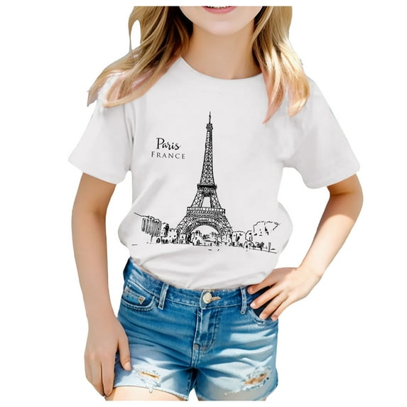 FhsagQ Girls Shirts Size 10-11 Kid Printed Casual Short Sleeve Top T Shirt Girls Shirts Size 12-14 Preppy Girls T Shirts Size 8-10 White 10-11 Years