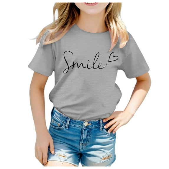 FhsagQ Girls Shirts Size 7/8 Children's Spring and Summer Fashion Festival Printed Solid Color Short Sleeve Casual Comfortable T Shirt Shirts for Girls 14-16 Trendy Grey 3-4 Years