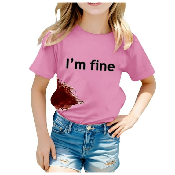 FhsagQ Girls Shirts Size 7/8 Children's Spring and Summer Fashion Festival Printed Solid Color Short Sleeve Casual Comfortable T Shirt Shirts for Girls 14-16 Trendy 4-5 Years