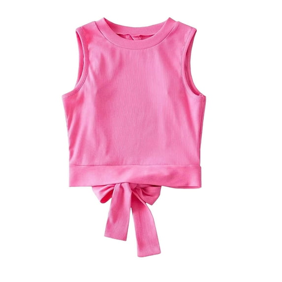 FhsagQ Girls Tops Size 6 Trendy Children Short Tank Top T Shirt Summer Round Neck Back Bow Tie Hollowed out Short Style Girls T Shirts Size 10-12 Organic Cotton Cute Girls Tops M