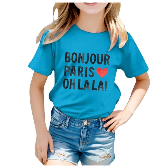 FhsagQ Girls Tops Size 8 Kid Printed Casual Short Sleeve Top T Shirt Girls Tops Size 7-8 Striped Girls Tops Size 12-14 Youth Blue 6-7 Years