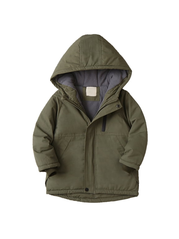 Jackets for Boys Size 8 Kids Boys Girls Winter Thicken Coat Solid Hooded Jacket Toddler Windproof Thick Warm Outwear Boys Jackets Size 5-6 Jackets for Boys Green 3-4 Years