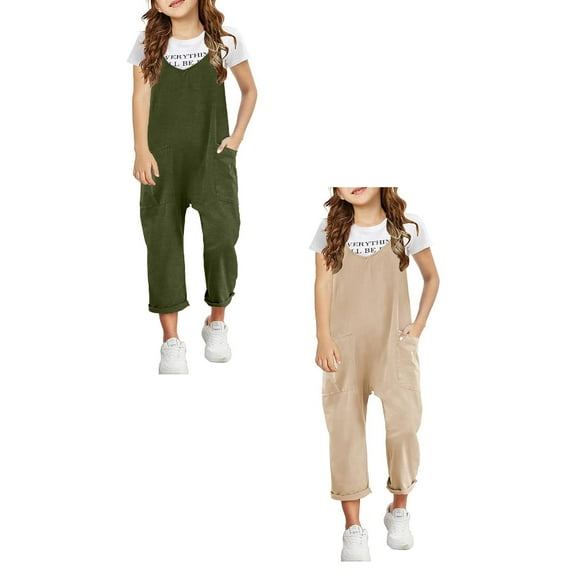 FhsagQ Jumpsuits Girls' Jumpsuits Fancy Girls Casual Sleeveless Jumpsuits Spaghetti Strap Loose Overalls Rompers Long Pants with Pocket 1 Piece Overalls Baby Girl Rompers 3-6 Months Long Sleeve XL