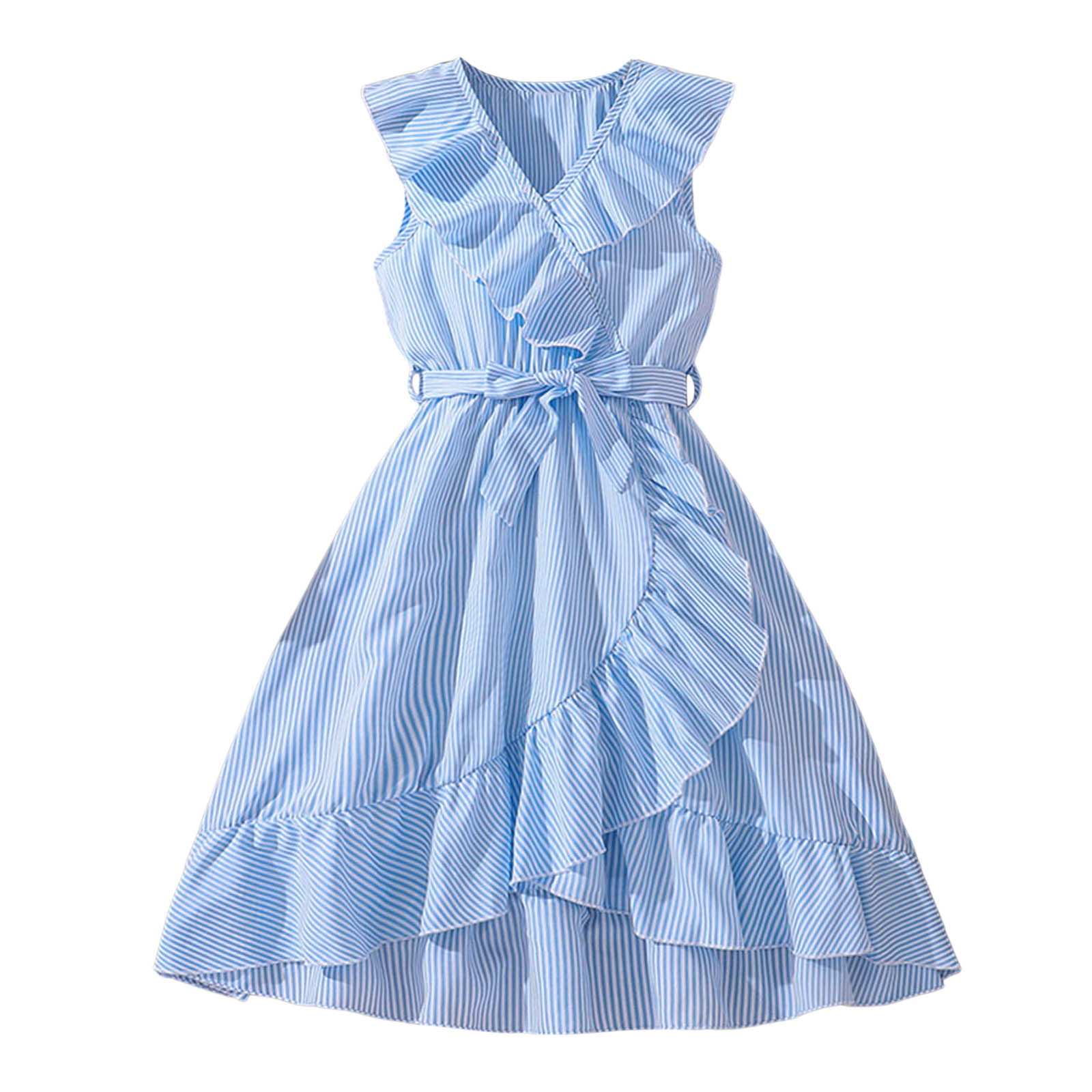 FhsagQ Little Girl's Dresses Kids Girls Flying Sleeve Bowknot Striped