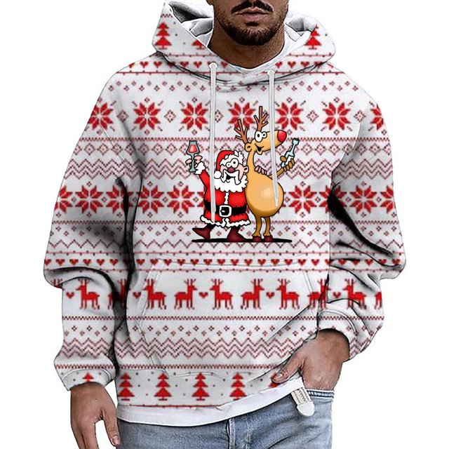 FhsagQ Male Men Hoodies Men's Christmas Hoodie Casual Sports Pocket