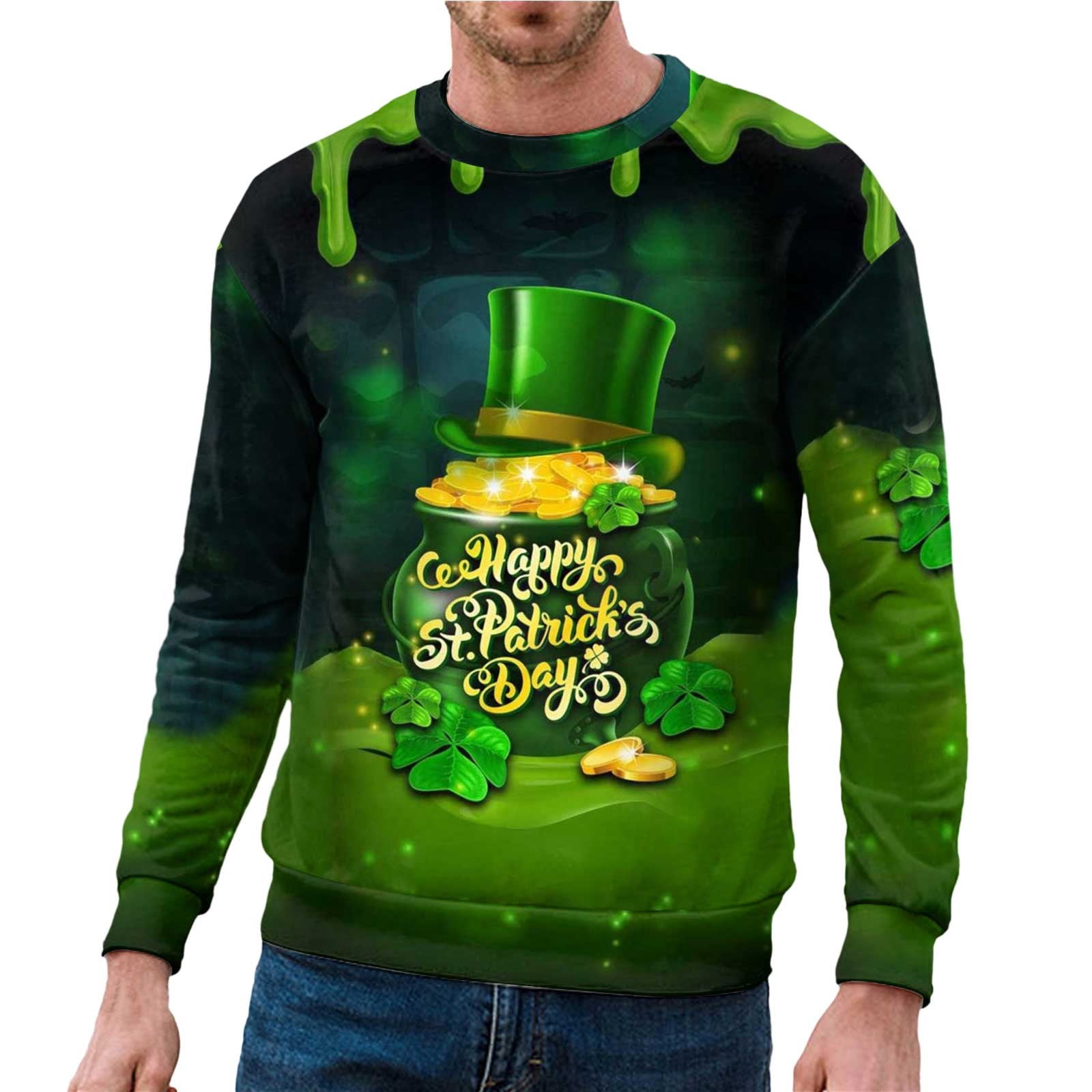 FhsagQ Male Mens Hoodies Hoodies for Men Mens St. Patrick's Day Printed