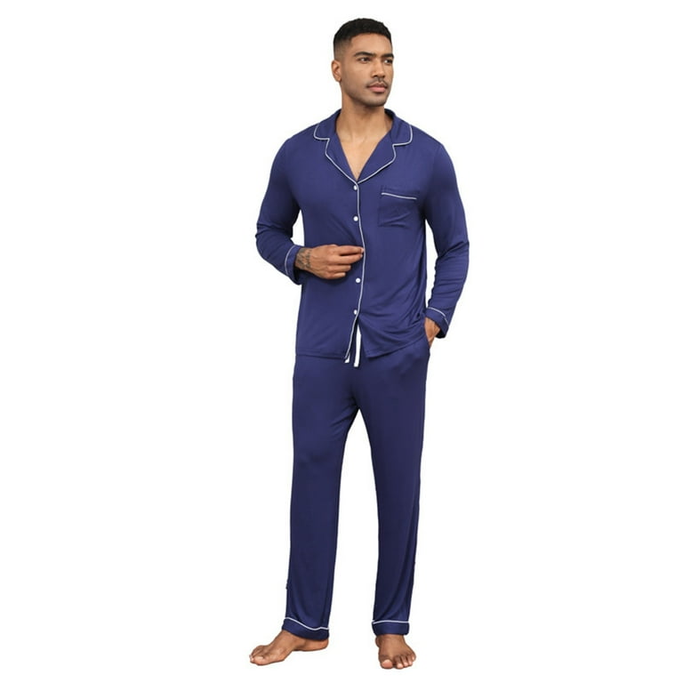 FhsagQ Male Pajamas for Men Set Cotton Male Sleepwear Soft Smooth Long Sleeve Long Pant Sleepwear Man with Pockets Two Piece Pajamas Mens Pajamas Cotton Polyester Blend XL Walmart
