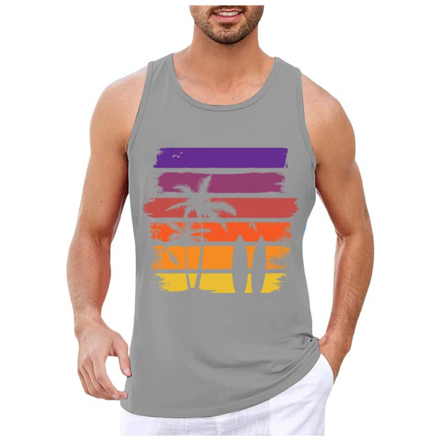 FhsagQ Men's Tank Tops 3xl Tall Mens Summer Vacation Beach Print Top