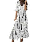 FhsagQ Summer Female Tassel Dress New Women's Medium and Long Sleeve Dress with Tassels Wide Bohemian Print V Neck Length WH2 S