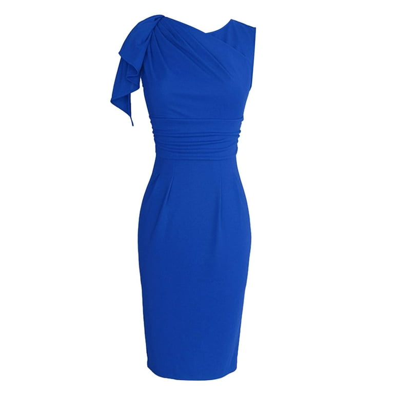 FhsagQ Women s Plus Short Graduation Dresses Personality Solid Color Dress Simple and Delicate Design Suitable for All Occasions Blue M Walmart