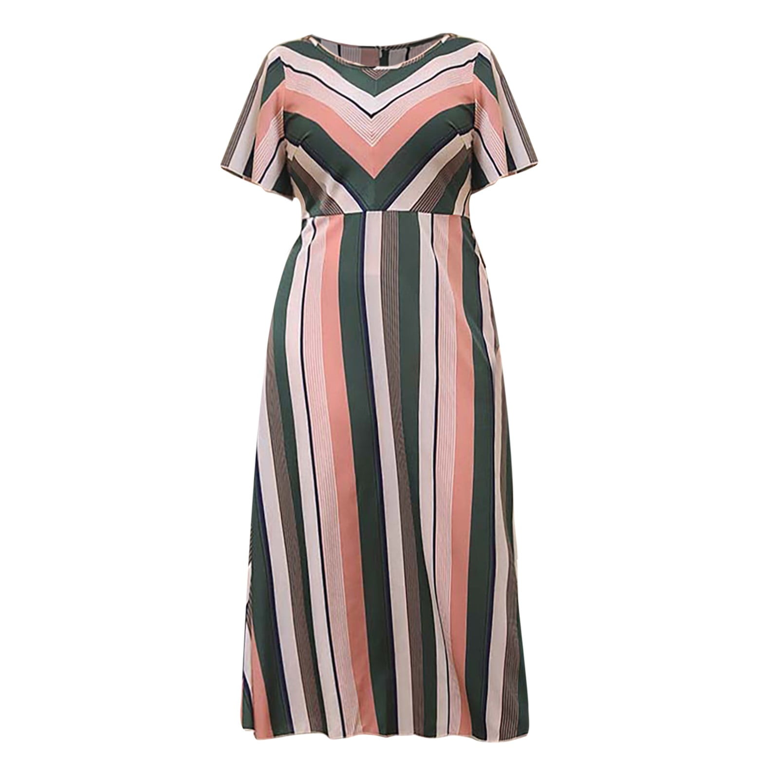 FhsagQ Women's Plus Summer Wrap Dresses for Wedding Guests Ladies Large Round Neck Floral Thick