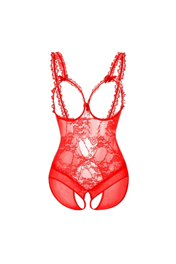 Womens Lingerie Black Thong Women's Fun Underwear Lace Open Crotch Dew See Through Bodysuit Underwear Sleeping Dress Women's Lingerie Silk Lingerie for Women Crotchless Bodysuit Red XL