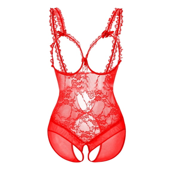 FhsagQ Womens Lingerie Black Thong Women's Fun Underwear Lace Open Crotch Dew See Through Bodysuit Underwear Sleeping Dress Women's Lingerie Silk Lingerie for Women Crotchless Bodysuit Red XL