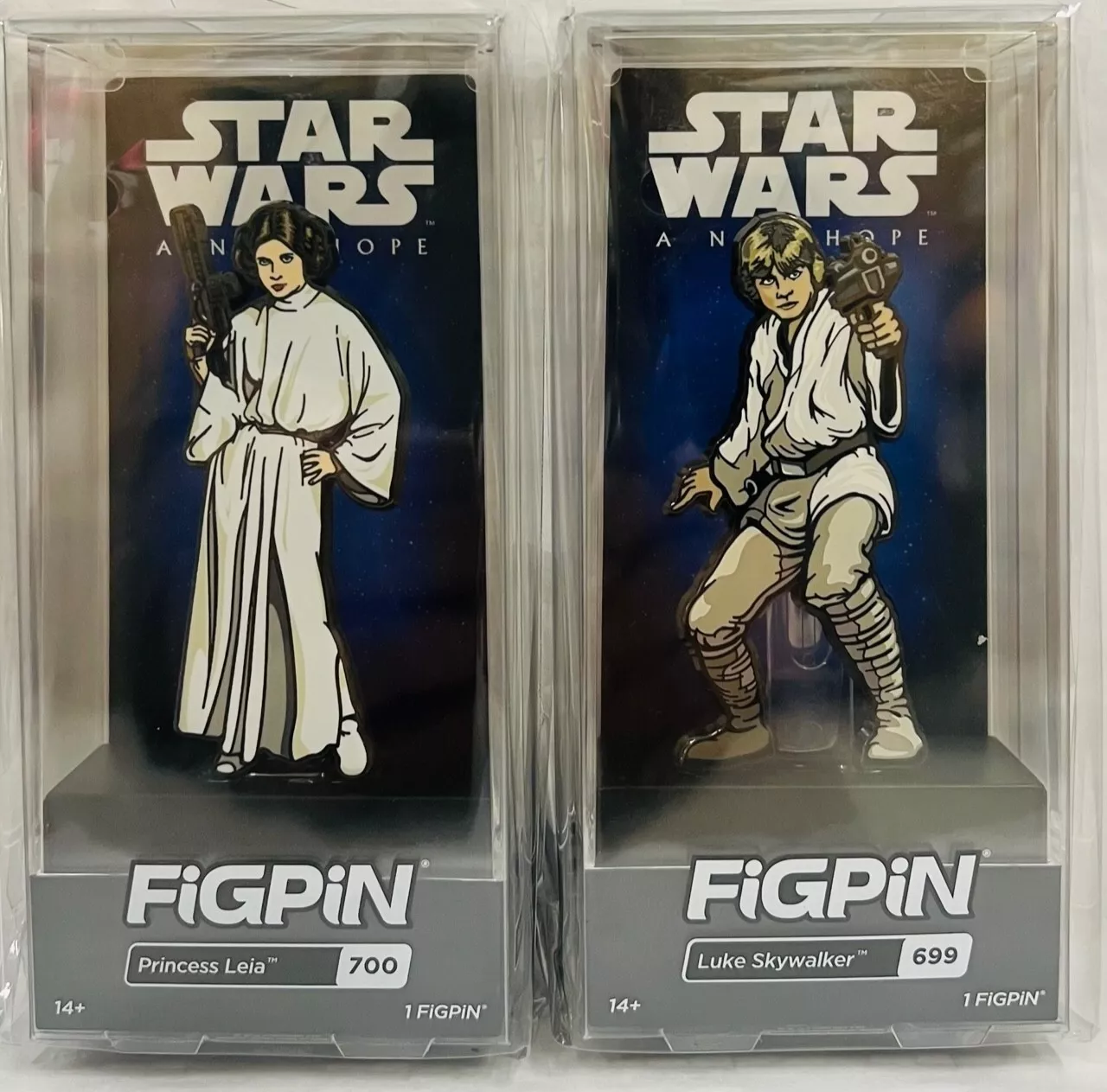 FiGPiN Star Wars A New Hope Luke #699 & Princess Leia #700 FigPin Set Of 2