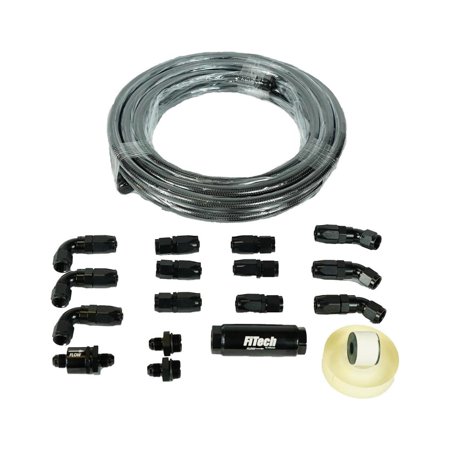 FiTech 51004 Go-Fuel Black Stainless Braided Fuel Hose Kit, 40ft