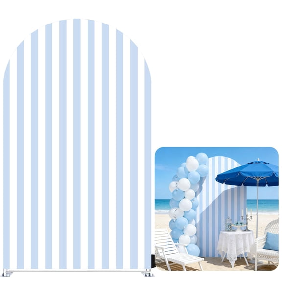 FiVan Arch Covers Stretchy Blue Stripes Backdrop for Birthday Baby Shower Party Decoration 4x7ft Baptism Background Props A101