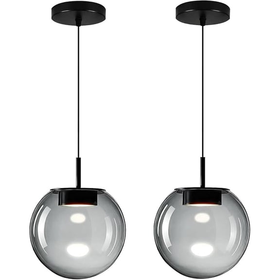 Fiabtool Advanced  Smoke Glass Pendant Light, Built-in LED Panel for Ultra-Even, Glare-Free Lighting, Modern Design and Stylist Fixture for Kitchen Island, Dining Table and Bedside(7.9in, 2-Pack)