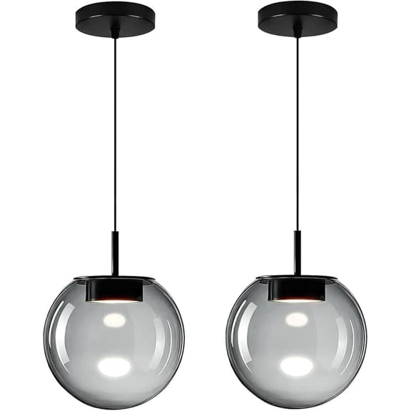 Fiabtool Advanced Smoke Glass Pendant Light, Built-in LED Panel for Ultra-Even, Glare-Free Lighting, Modern Design and Stylist Fixture for Kitchen Island, Dining Table and Bedside(7.9in, 2-Pack)