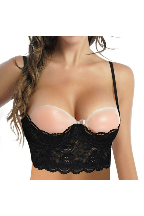 1/4 Cup Support Bras for Womens Lace See Through Lingerie Seamless Push up Bra Underwire Ruffled Lightweight Bralettes Black L
