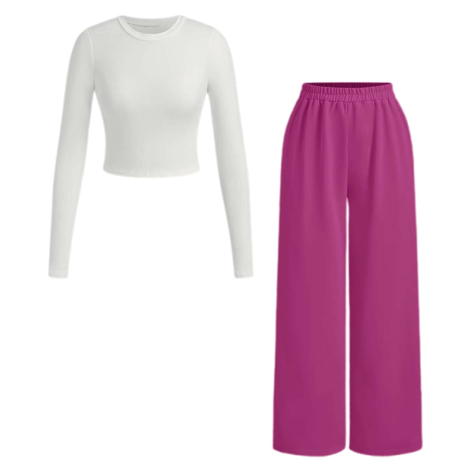 Women's Long Sleeve Top & Wide-Leg Pants 2-Piece Set