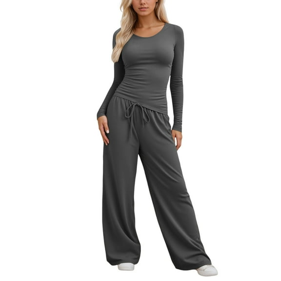Fiaer,2 Piece Sets for Irregular Hem Tshirts and Palazzo Pants,Womens Casual Trendy Lounge Wear Sets,Ladies Solid Color Lightweight Outfits Set GY11 S