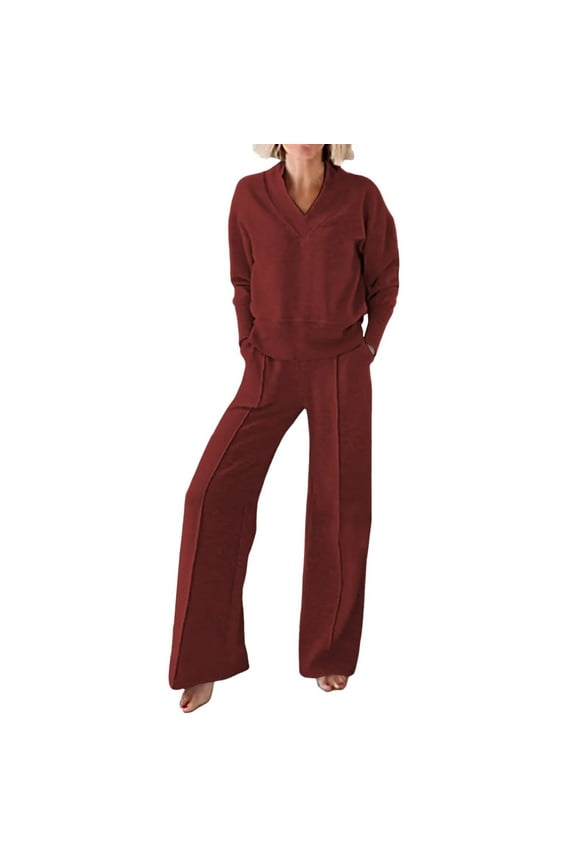 ,2 Piece Sets for Women Oversized Loungewear Set Fall Trendy Long Sleeve V Neck Sweatshirt Wide Leg Pants Matching Sweatsuit Set XXXXL
