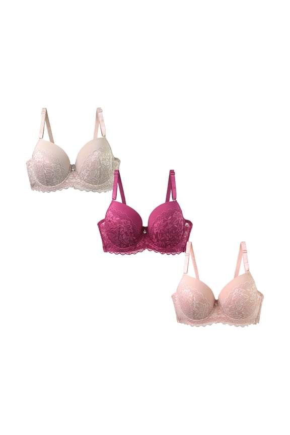 3 Packs Womens Push up Bras Underwire Adjustable Straps Lace Support Comfort Seamless Lightweight Bra Coffee 100C
