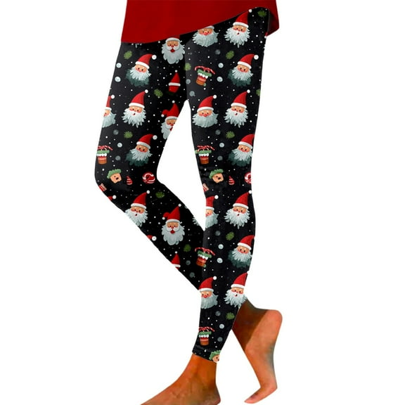 Fiaer Black Leggings Women Christmas Warm Thermal Trendy Funny Graphic Pants Santa Snowflake Gnomes Snowman Graphic Plus Size High Waisted Trousers Black1 XXL