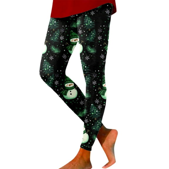 Fiaer Black Leggings Women Christmas Warm Thermal Trendy Funny Graphic Pants Santa Snowflake Snowman Graphic Plus Size High Waisted Trousers Black XL