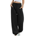 thumbnail image 1 of Fiaer Black Sweatpants Plus Size Baggy High Waisted Pants Comfort Casual Trendy Warm Lace up Trousers with Pocket Black XL, 1 of 5