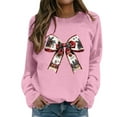thumbnail image 1 of Fiaer Bow Women Sweatshirts Christmas Baggy Tops Holiday Crew Neck Trendy Long Sleeve Cozy Leisure Pullover Pink S, 1 of 4