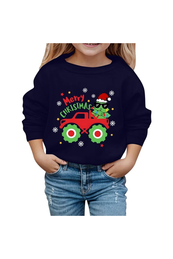 Boys Girls Christmas Sweatshirt Toddler Kids Xmas Sweater Style Santa Shirt Tops Clothes Navy 120