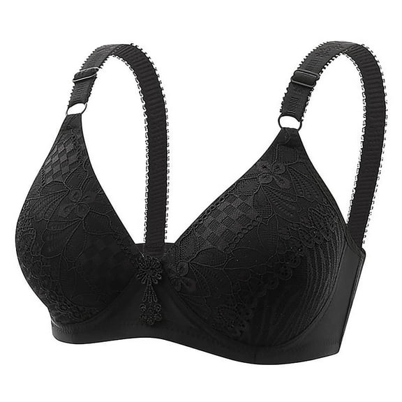 Fiaer Bras for Women Push up Soft Lace No Underwire Full Coverage Support Adjustable Straps Bra Black 42