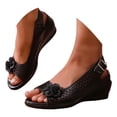 thumbnail image 1 of Fiaer Buckled Wedge Sandals for Women Open Toe Slingback Heeled Dress Sandals Summer Hollow out Floral Footwear Black 7, 1 of 9