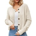thumbnail image 1 of Fiaer Button Down Cropped Cardigan Sweaters For Women Crew Neck Long Sleeve Loose Fit Trendy Solid Color Knit Tops Beige L, 1 of 5
