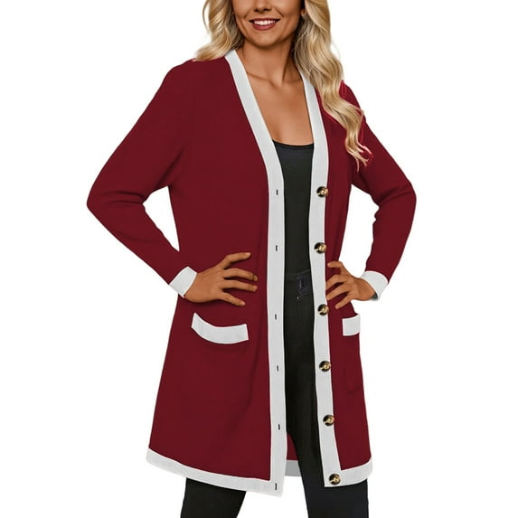 Fiaer Button Down Oversized Long Cardigan Sweaters For Women Loose Fit Color Blocking Ligtweight Casual Trendy Knit Tops With Pocket RD2 XXL