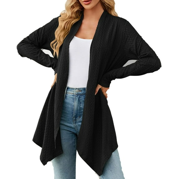 Fiaer Cardigan Sweaters For Women Trendy Long Sleeve Casual Loose Solid Open Front Cozy Knit Tops Black L