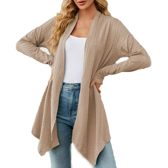 Fiaer Cardigan Sweaters For Women Trendy Long Sleeve Casual Loose Solid Open Front Cozy Knit Tops Khaki S