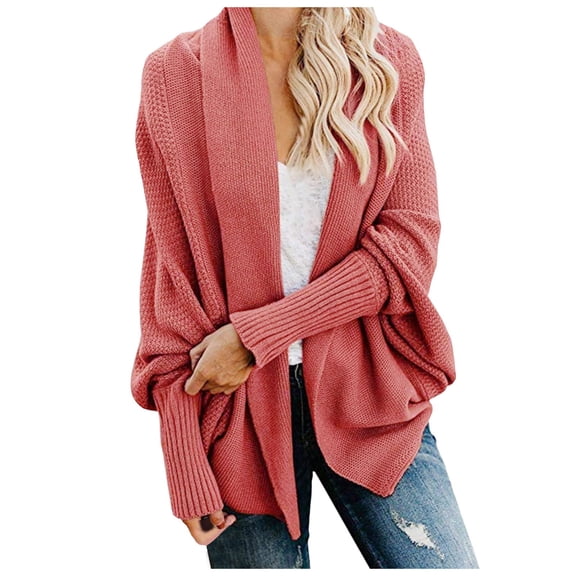 Fiaer Cardigan Sweaters For Women Winter 2025 Trendy Open Front Long Sleeve Loose Fit Casual Solid Color Lapel Collared Tops Watermelon Red XL